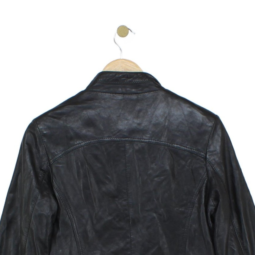 Womens Leather Jacket Biker Zip