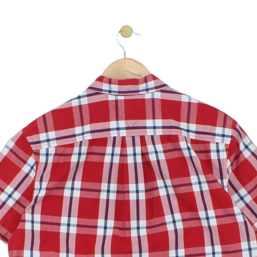 Mens Plaid Shirt Short Sleeve Button Up