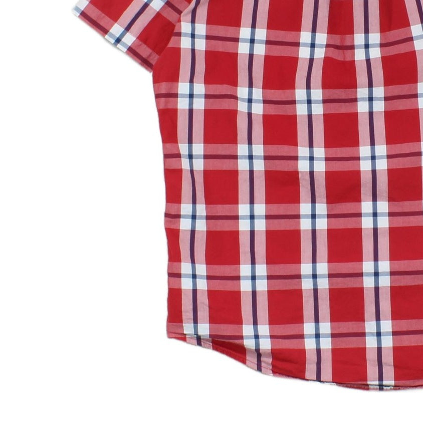 Mens Plaid Shirt Short Sleeve Button Up