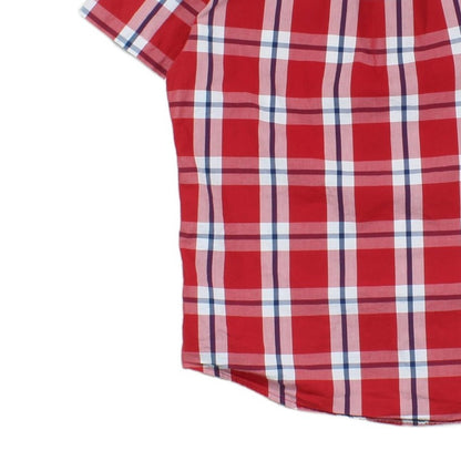 Mens Plaid Shirt Short Sleeve Button Up