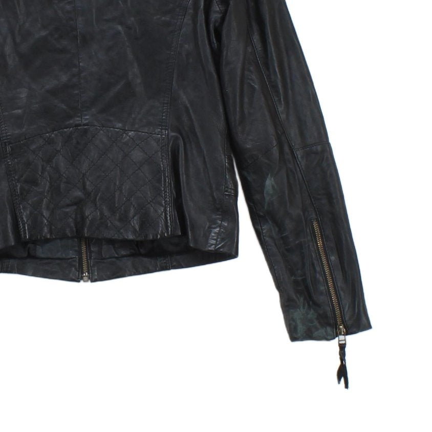 Womens Leather Jacket Biker Zip