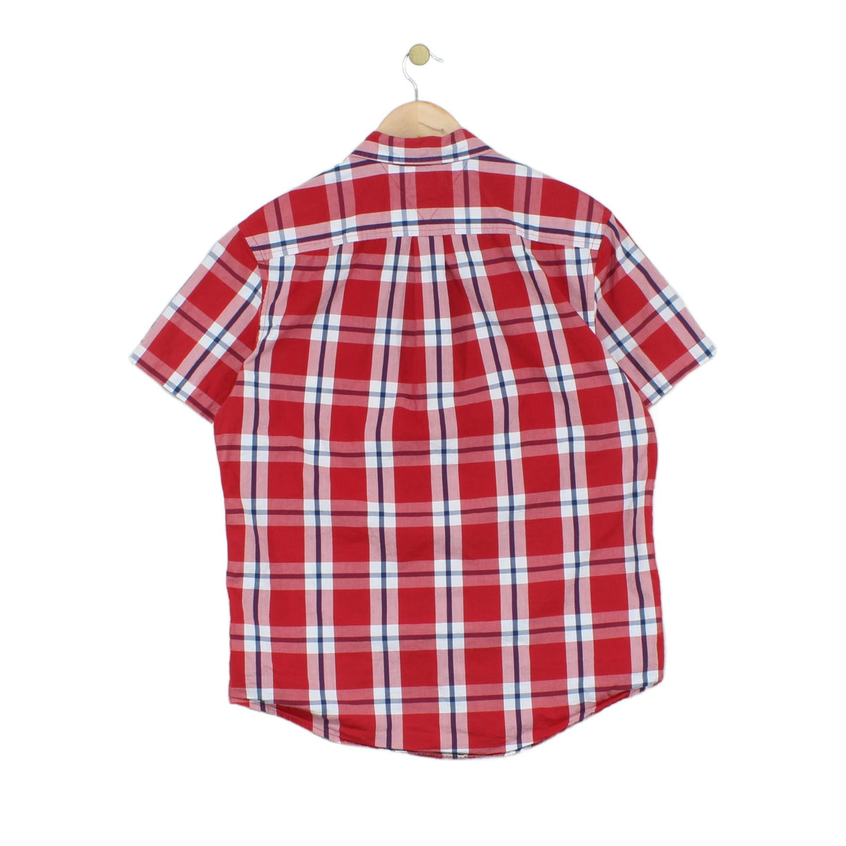 Mens Plaid Shirt Short Sleeve Button Up