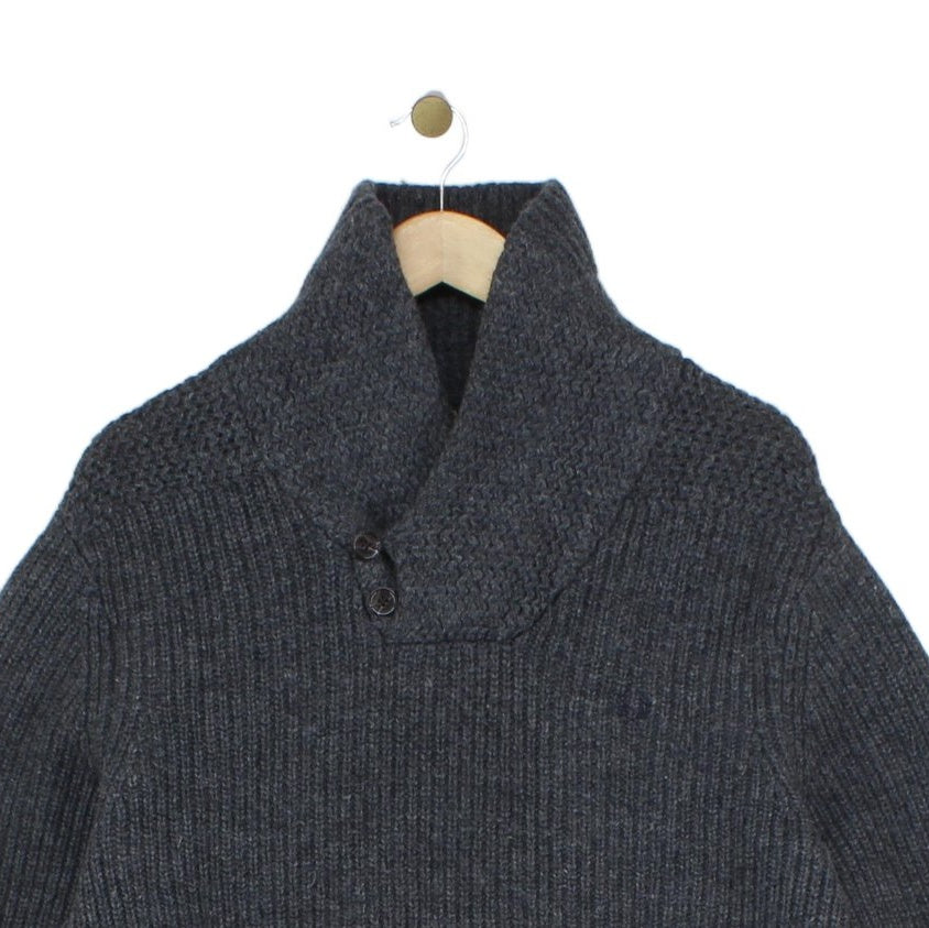 Mens Lambs Wool Jumper Ribbed Knit Shawl Collar