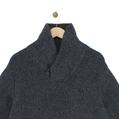 Mens Lambs Wool Jumper Ribbed Knit Shawl Collar