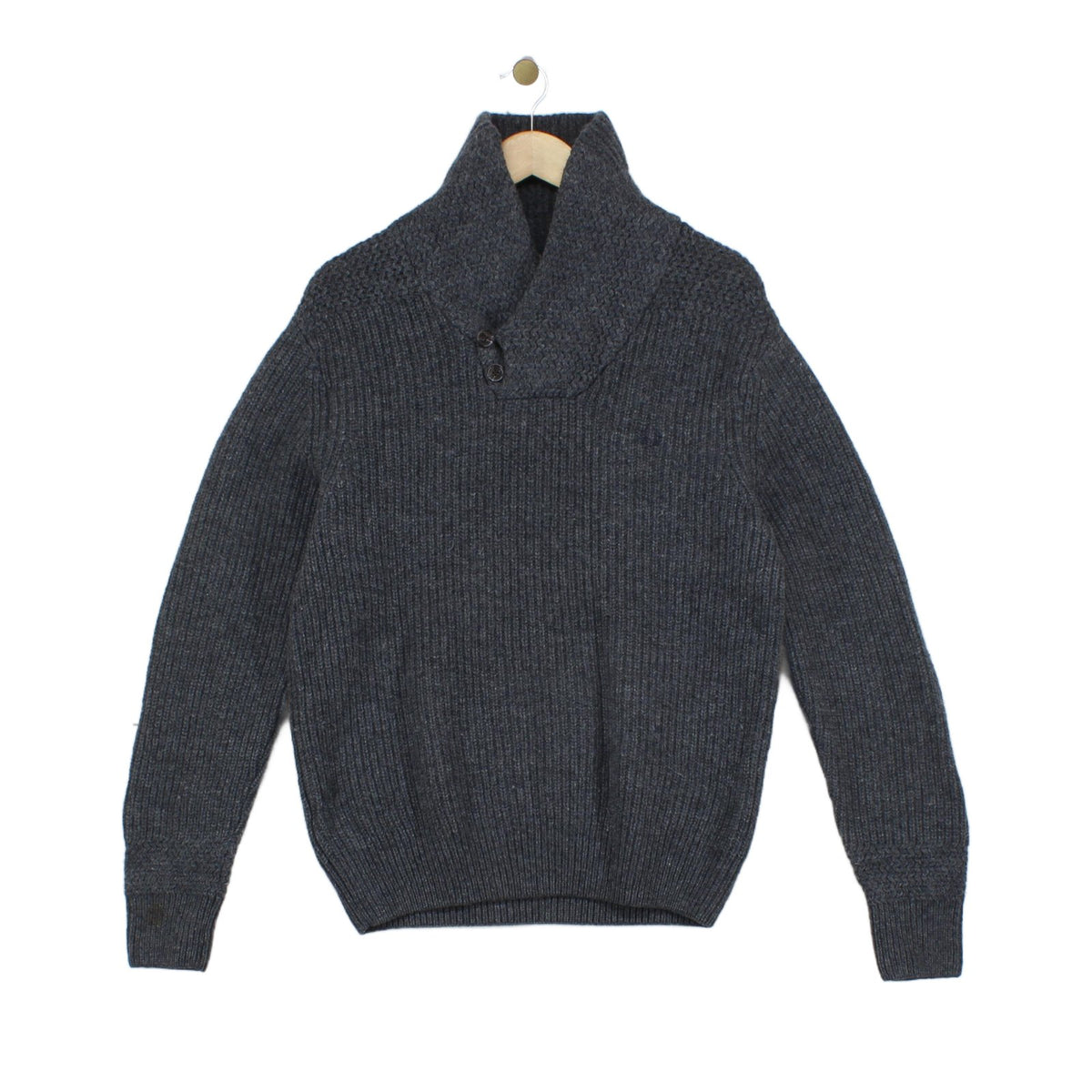 Mens Lambs Wool Jumper Ribbed Knit Shawl Collar