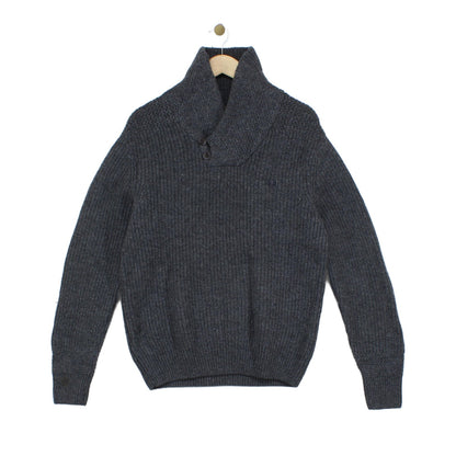 Mens Lambs Wool Jumper Ribbed Knit Shawl Collar