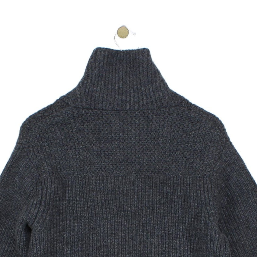 Mens Lambs Wool Jumper Ribbed Knit Shawl Collar