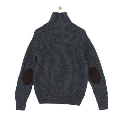 Mens Lambs Wool Jumper Ribbed Knit Shawl Collar