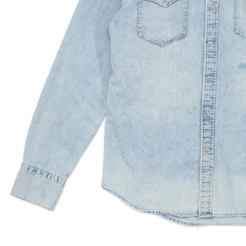 Mens Distressed Denim Shirt Snap Long Sleeve Western