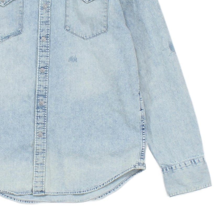 Mens Distressed Denim Shirt Snap Long Sleeve Western