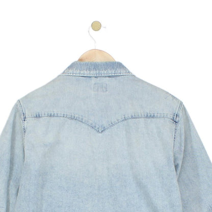 Mens Distressed Denim Shirt Snap Long Sleeve Western