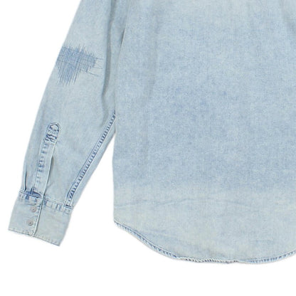 Mens Distressed Denim Shirt Snap Long Sleeve Western