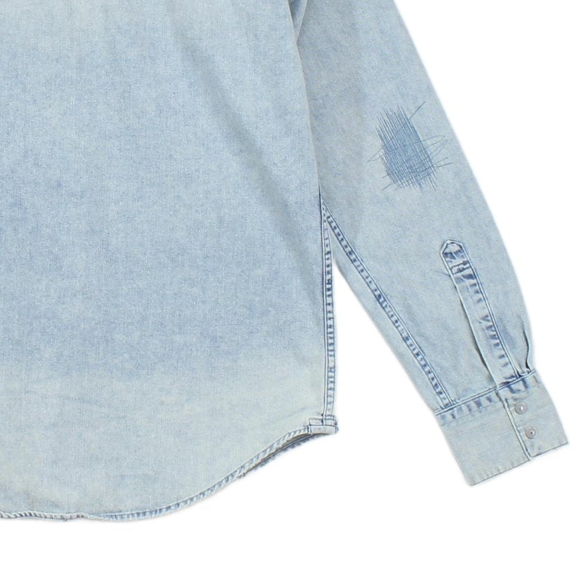 Mens Distressed Denim Shirt Snap Long Sleeve Western
