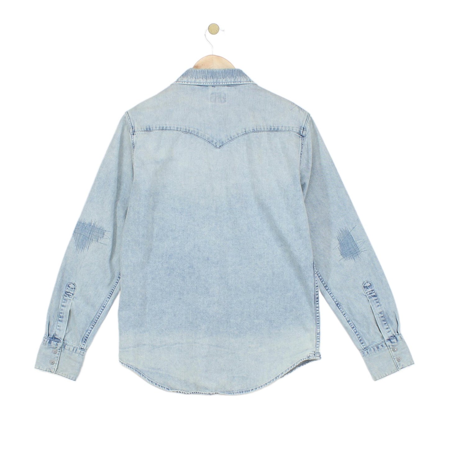 Mens Distressed Denim Shirt Snap Long Sleeve Western