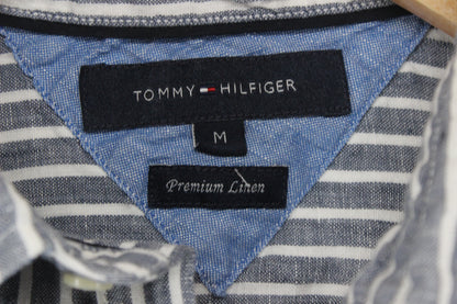Mens Linen Striped Shirt Button Up