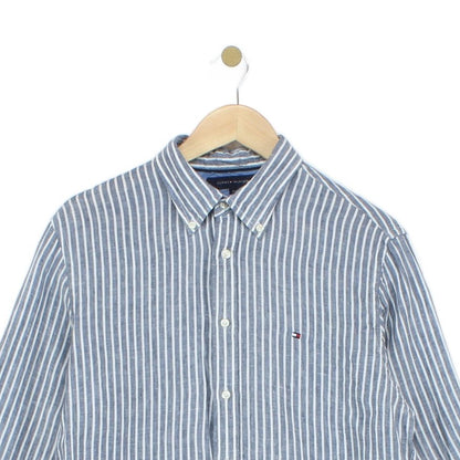 Mens Linen Striped Shirt Button Up