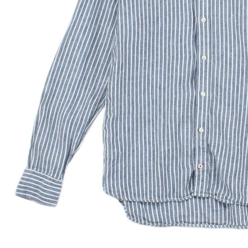 Mens Linen Striped Shirt Button Up