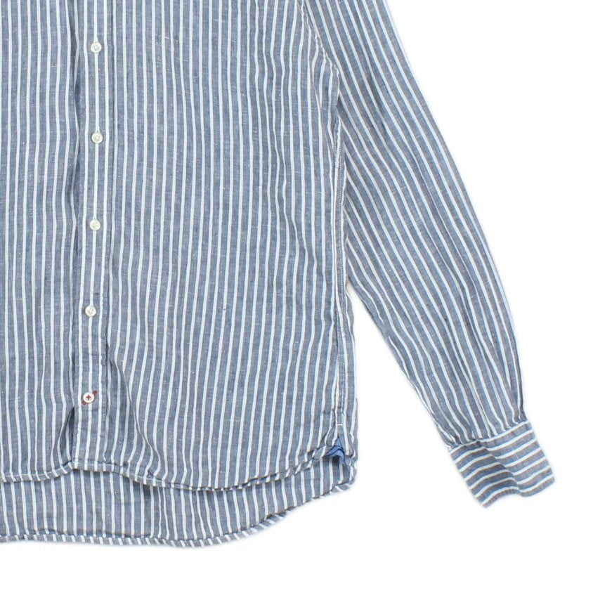 Mens Linen Striped Shirt Button Up