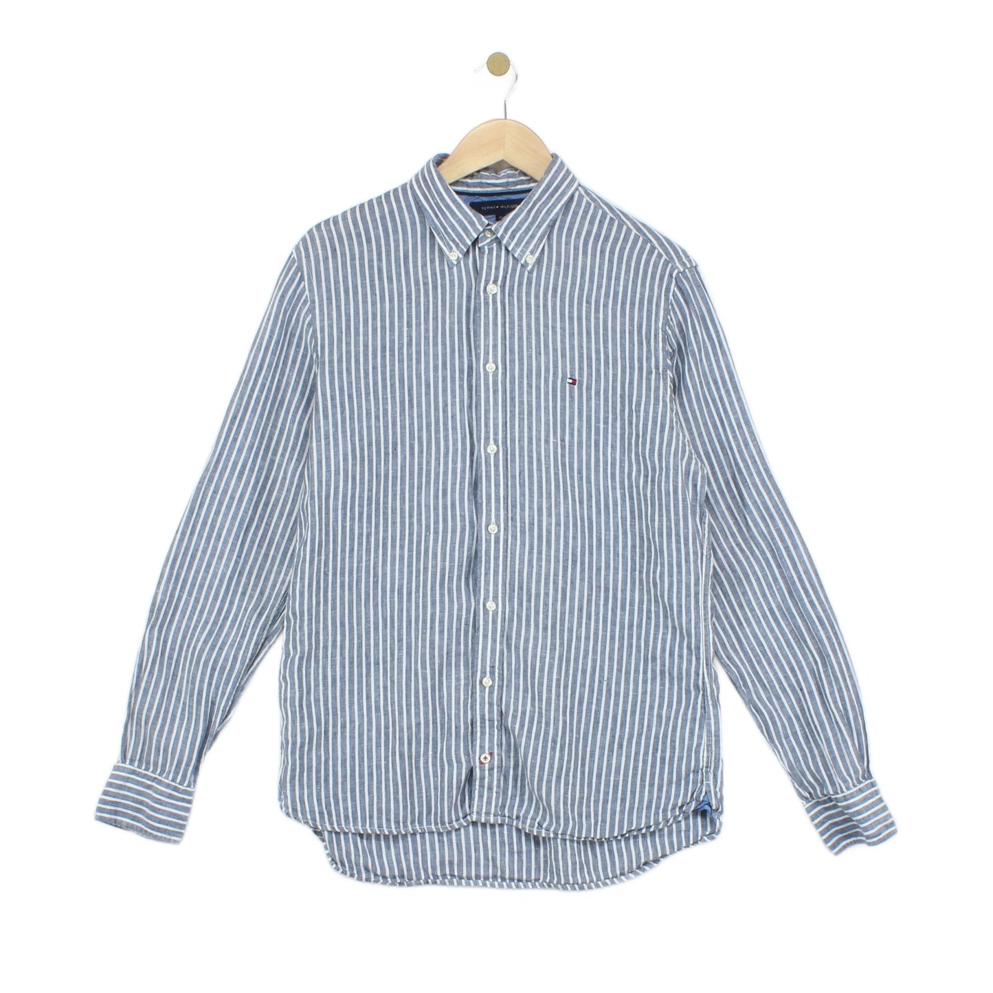 Mens Linen Striped Shirt Button Up