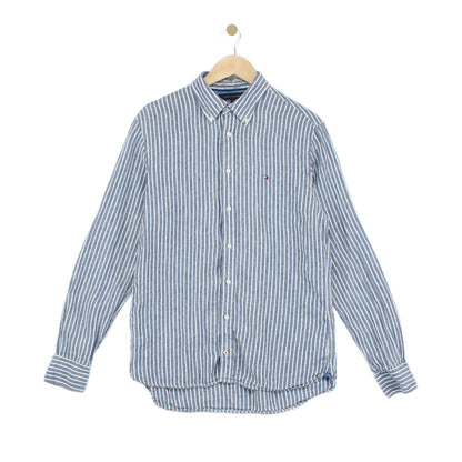 Mens Linen Striped Shirt Button Up