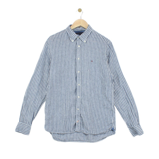 Mens Linen Striped Shirt Button Up