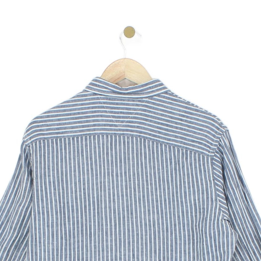 Mens Linen Striped Shirt Button Up