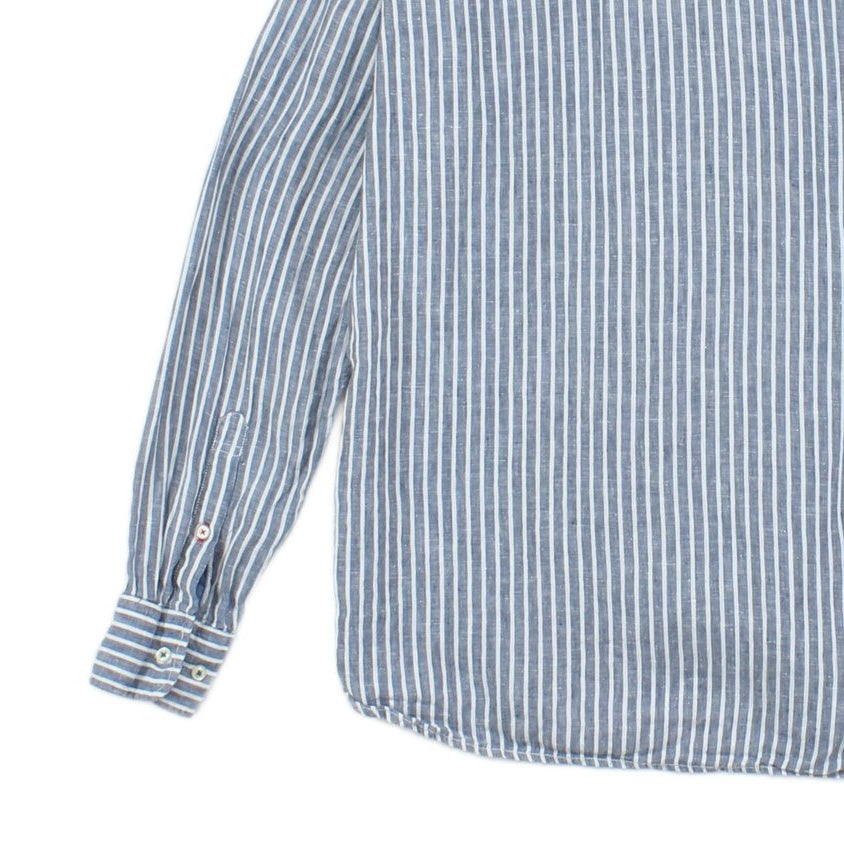 Mens Linen Striped Shirt Button Up