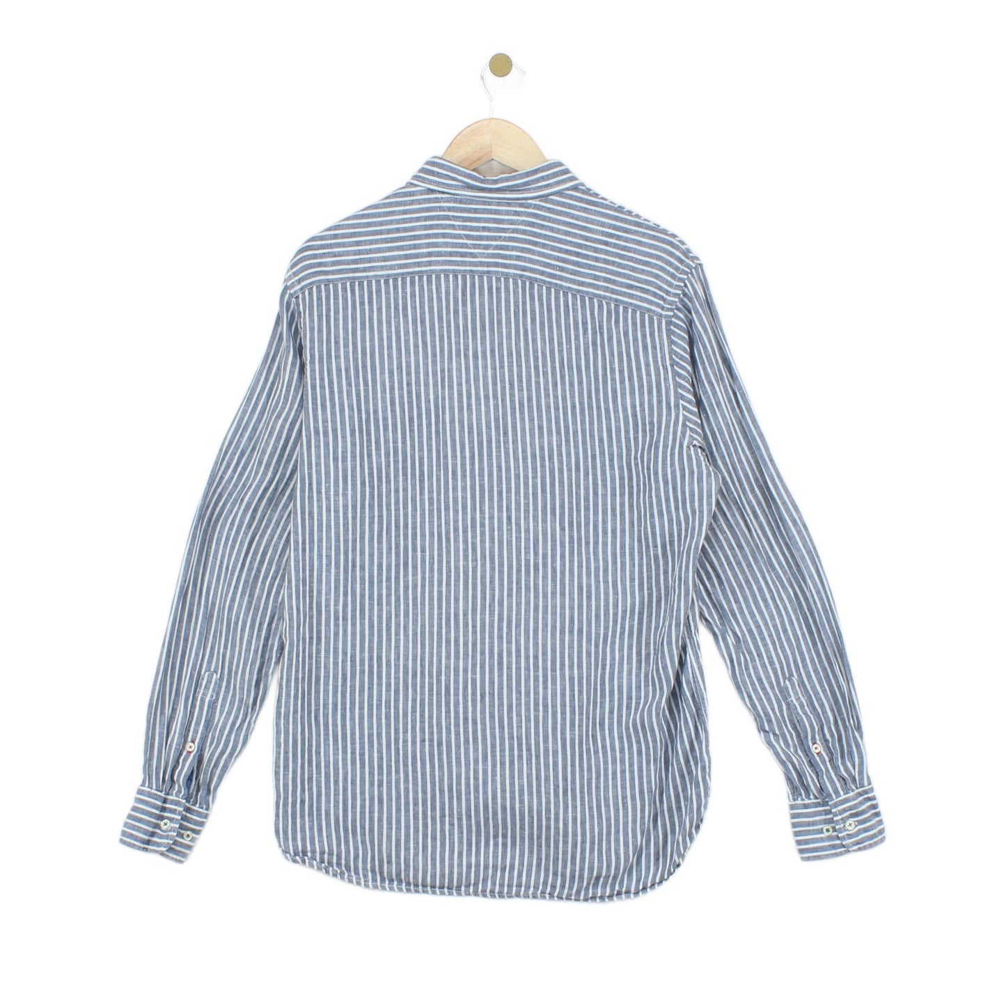 Mens Linen Striped Shirt Button Up