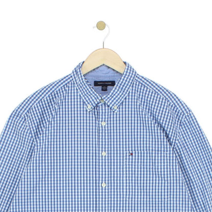 Mens Check Shirt Stretch Long Sleeve Button Up