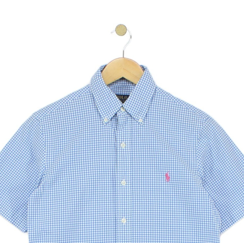 Mens Check Shirt Short Sleeve Button Up