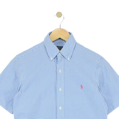 Mens Check Shirt Short Sleeve Button Up