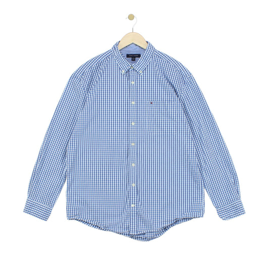 Mens Check Shirt Stretch Long Sleeve Button Up