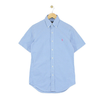 Mens Check Shirt Short Sleeve Button Up