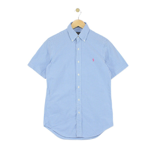 Mens Check Shirt Short Sleeve Button Up