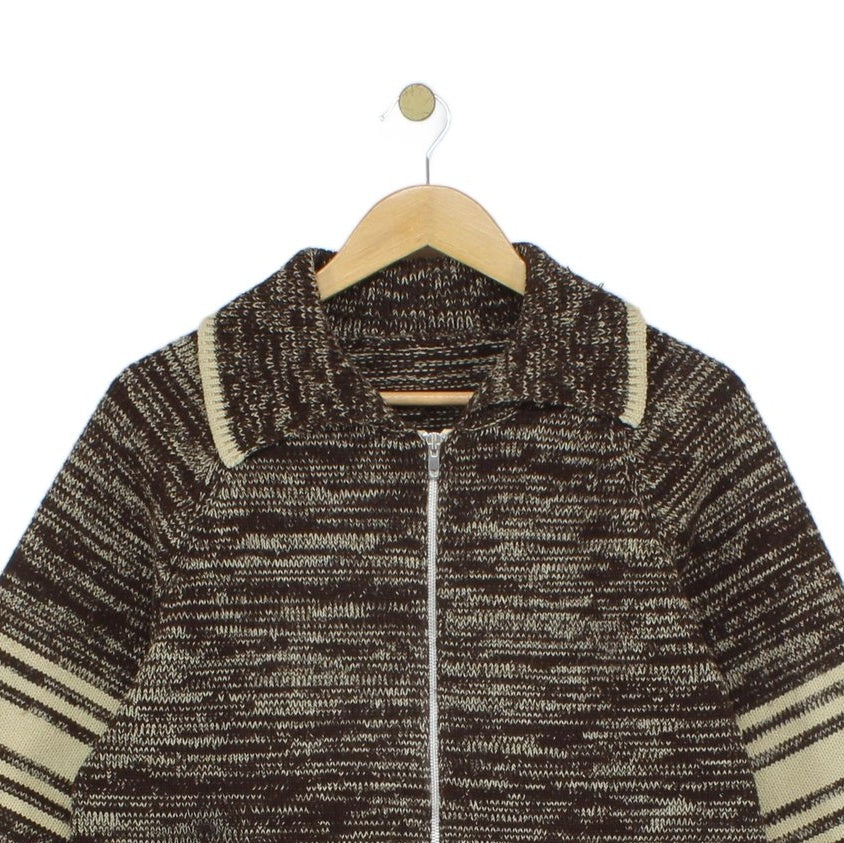 Mens Vintage 1970S Cardigan Knitted Striped Full Zip
