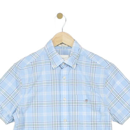 Mens Plaid Shirt Short Sleeve Button Up