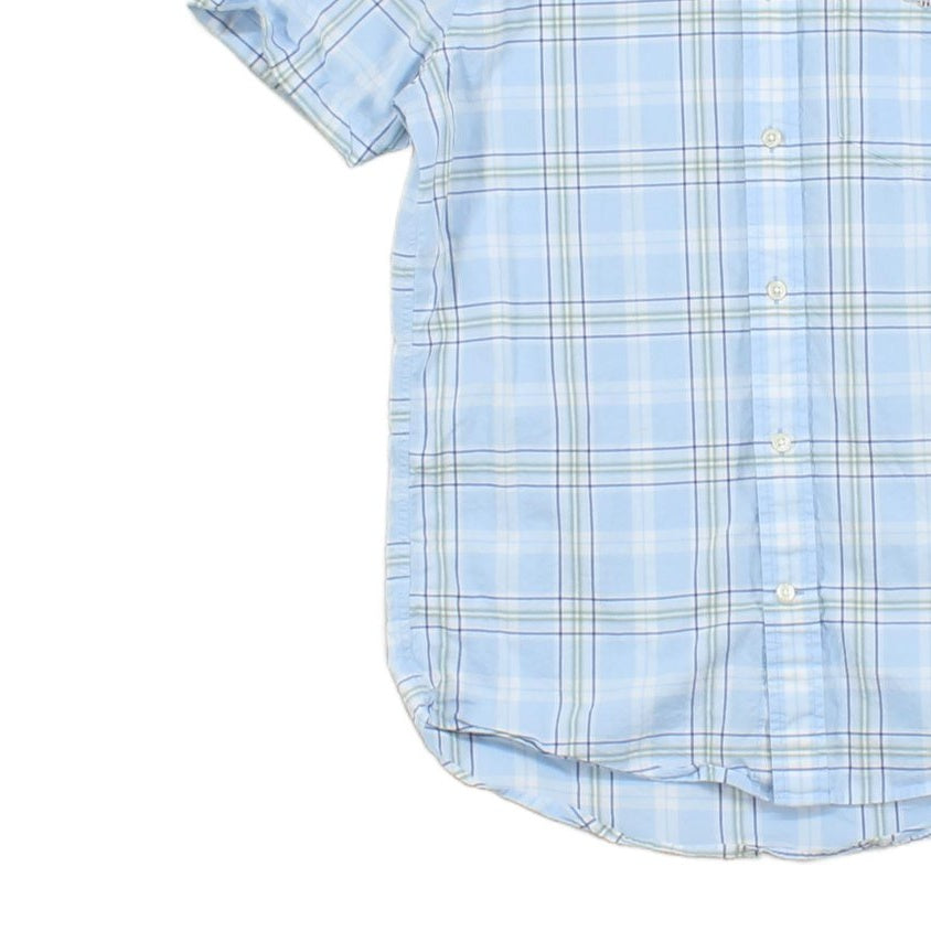 Mens Plaid Shirt Short Sleeve Button Up
