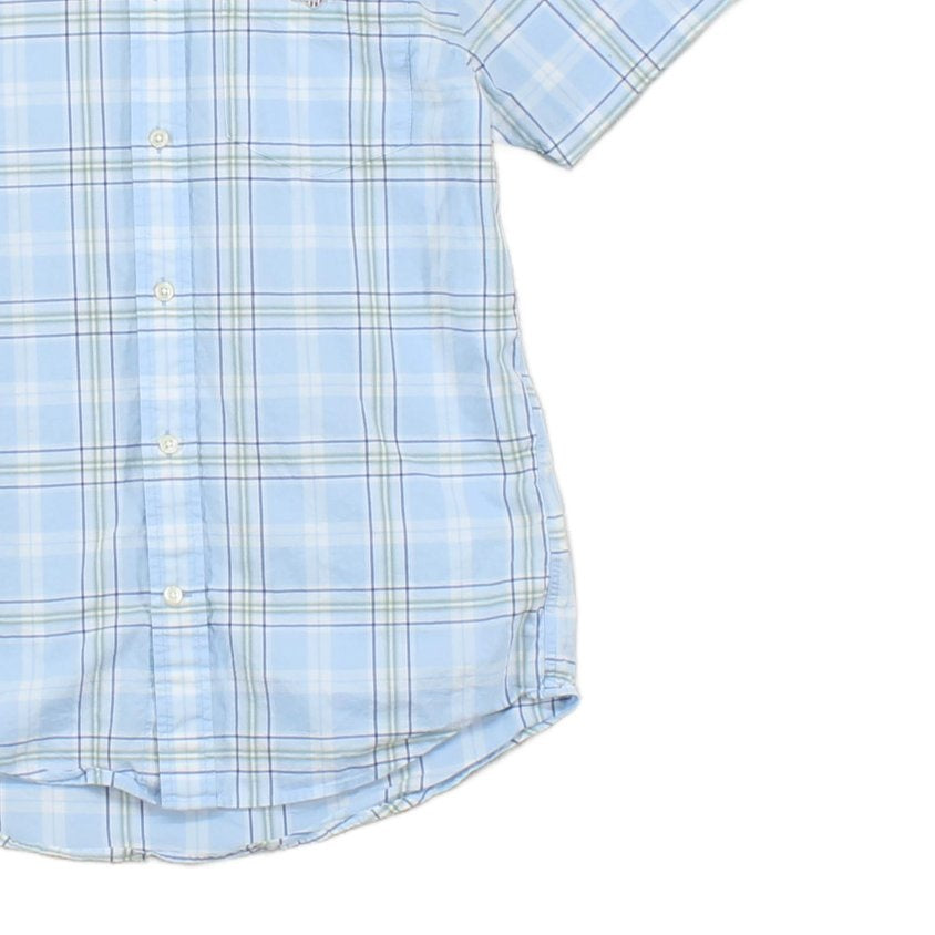 Mens Plaid Shirt Short Sleeve Button Up