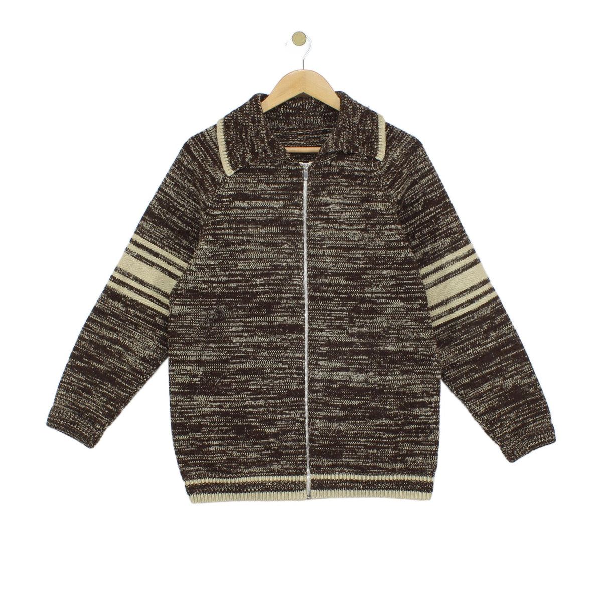 Mens Vintage 1970S Cardigan Knitted Striped Full Zip