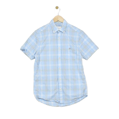 Mens Plaid Shirt Short Sleeve Button Up