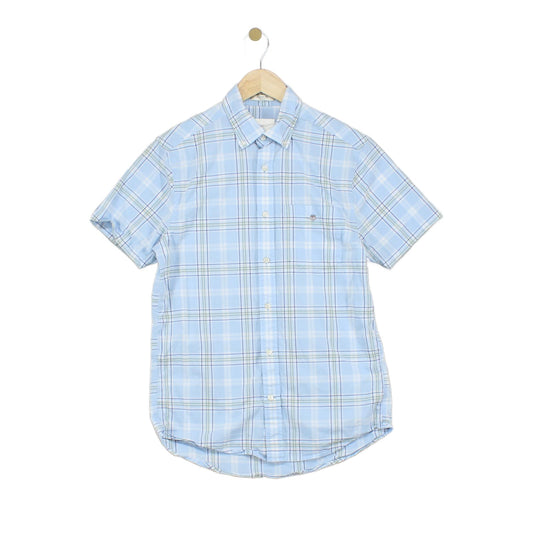 Mens Plaid Shirt Short Sleeve Button Up