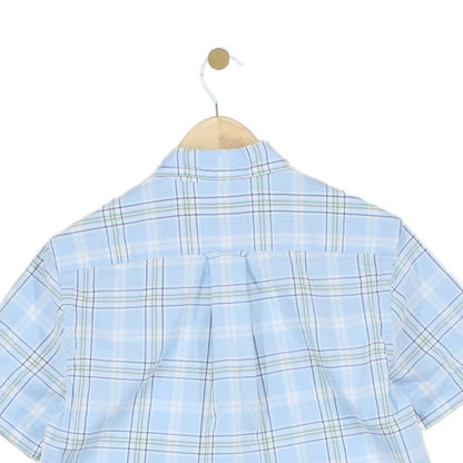 Mens Plaid Shirt Short Sleeve Button Up