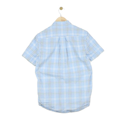 Mens Plaid Shirt Short Sleeve Button Up