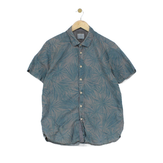 Mens Patterned Shirt Short Sleeve Cotton Linen