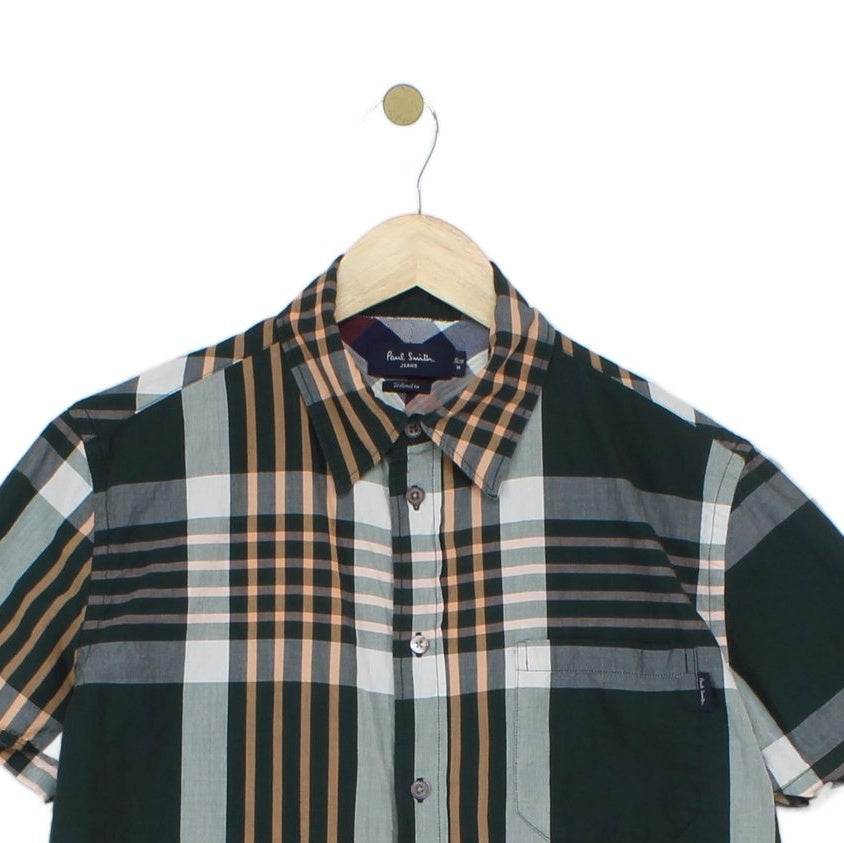 Mens Plaid Shirt Tailored Short Sleeve