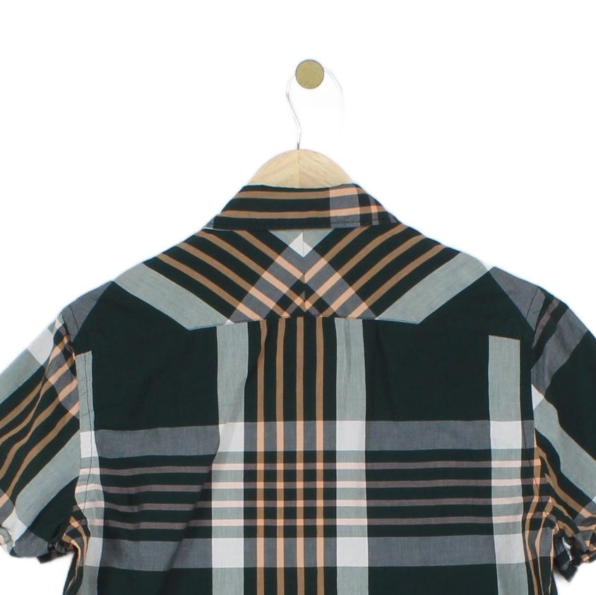 Mens Plaid Shirt Tailored Short Sleeve