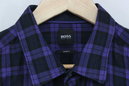 Mens Check Shirt Slim Fit Long Sleeve