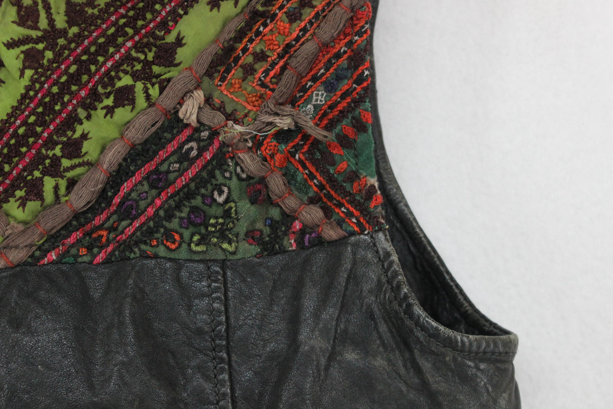 Womens Owain Leather Vest Jacket Studded Rock