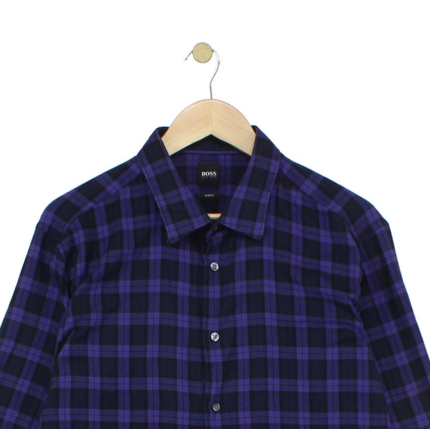 Mens Check Shirt Slim Fit Long Sleeve