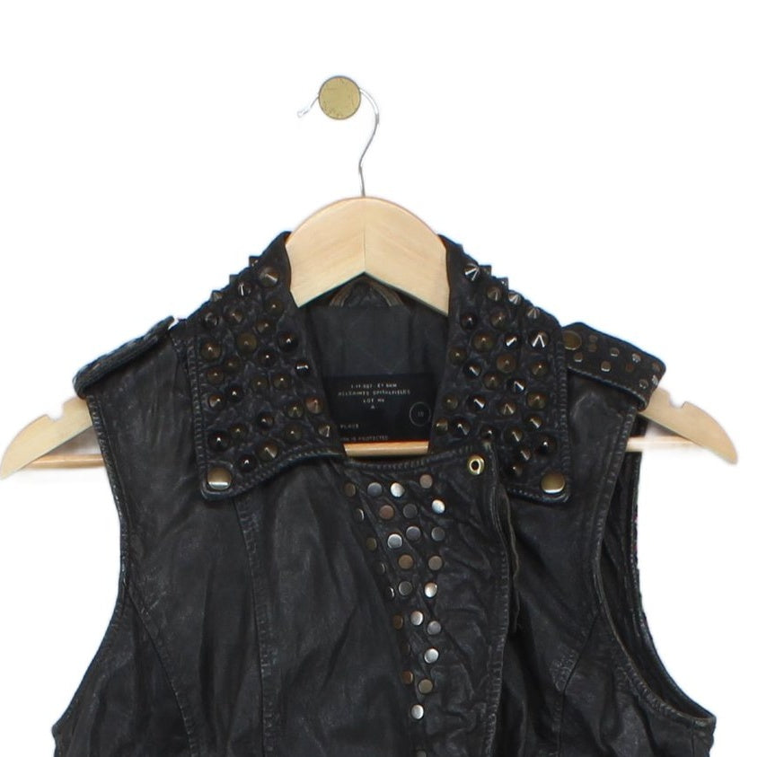 Womens Owain Leather Vest Jacket Studded Rock